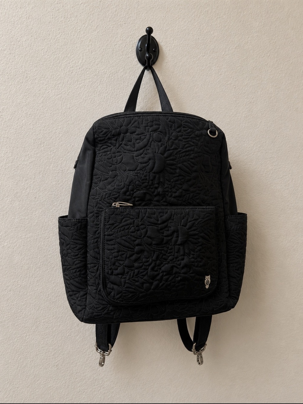Black Quilted Backpack with Front Pocket